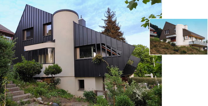 Vorher/nachher: Das 1979 errichtete Gebäude 
 und das Sanierungsergebnis