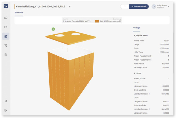 Bendex.web erlaubt das Erfassen ganzer Einheiten wie beispielsweise 
Kaminbekleidungen in weniger als einer Minute