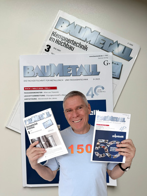 150 Ausgaben Leidenschaft fürs Handwerk: Seit 2007 führt Klempnermeister Andreas Buck die Redaktion der BAUMETALL. Mit der aktuellen Jubiläumsausgabe feiert er einen beeindruckenden Meilenstein an der Spitze des im Gentner Verlag erscheinenden Fachmagazins