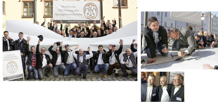 

1


Weltrekord: In der Fußgängerzone Landshuts fertigten SMV-Spenglermeister die größte Aluminiumfliege der Welt




2


Sogar ZVSHK-Bundesfachgruppenleiter Ulrich Leib (Mitte) und SHK-Trainer Josef Bock (r.) griffen beim Weltrekordversuch in Landshut zum Schaleisen




3


Für ihre Verdienste um Organisation und Durchführung des Weltrekordversuches ehrte BAUMETALL die SMV-Vorstände Norbert Heinzlmeier, Werner Fünfer und Xaver Stark mit der goldenen Fliege



