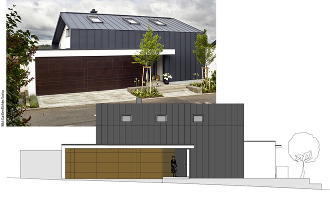 
Um die kubische Bauform zusätzlich zu betonen, wurde auf eine klassische oder eingebaute Rinne verzichtet
